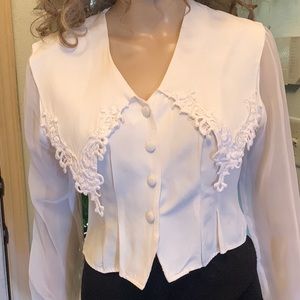 Blouse ladies white sheer sleeves tapered Sz small